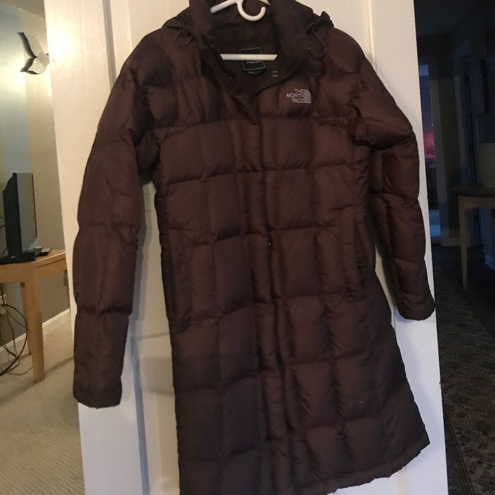 Northface women’s long down coat with hood